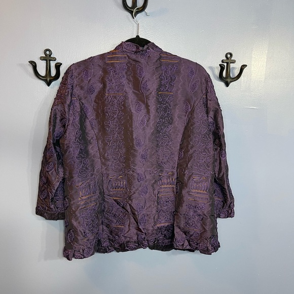 Angora Textured Purple Embroidered Rhinestone Button Blazer Size L - Picture 6 of 7